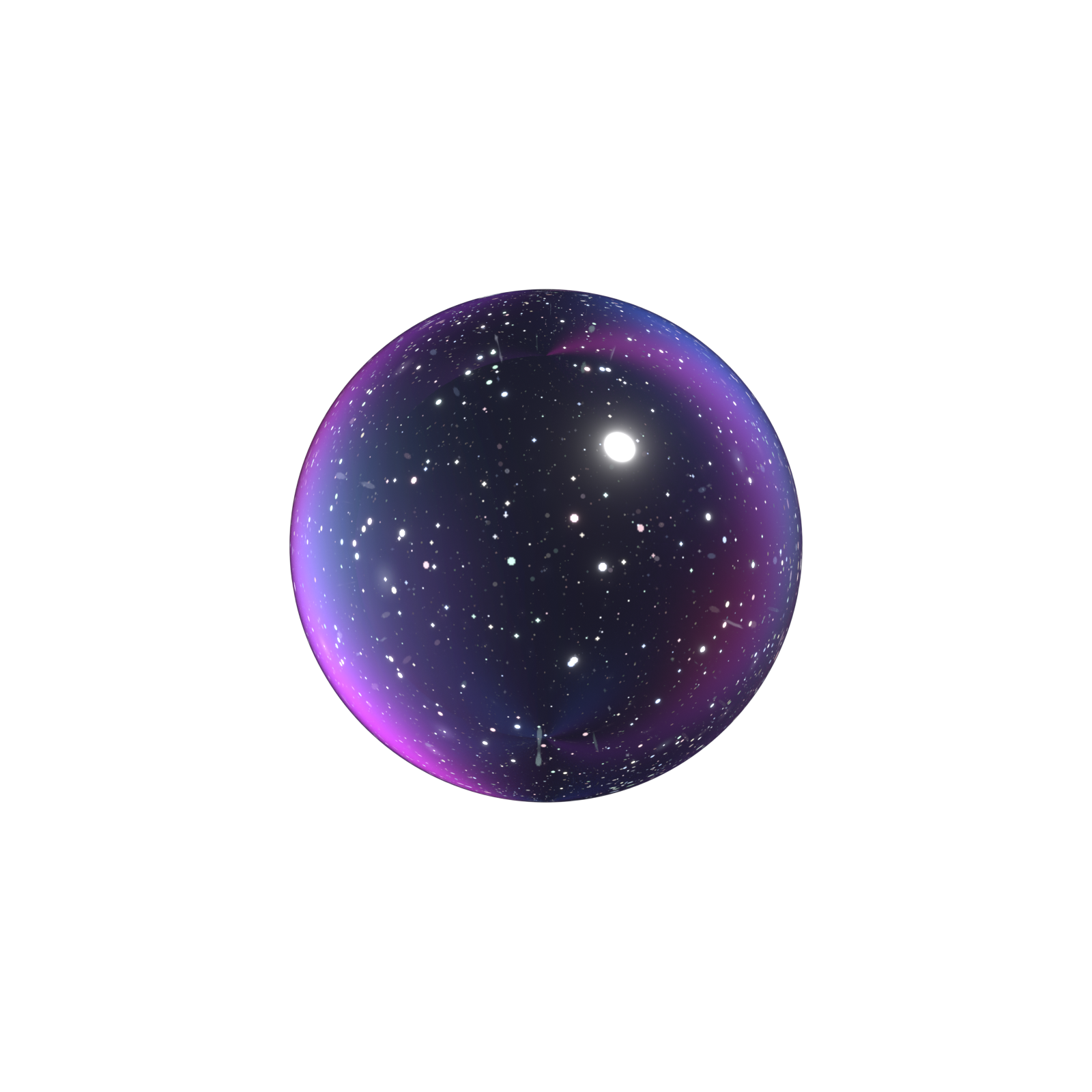 Orbe de vidro com um céu estrelado refratado no interior